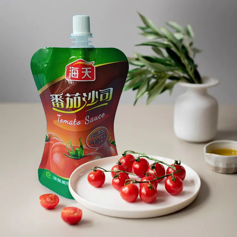 Magas záródású szósz kifolyó tasak